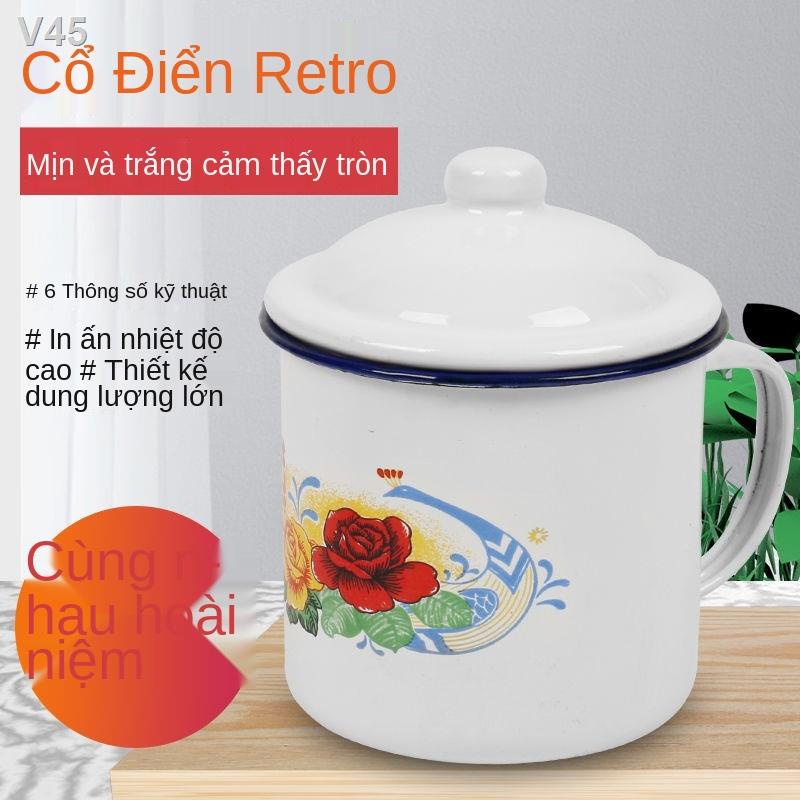 ☎◑Cổ điển Hoài Chén tráng men Kiểu cũ Hạnh phúc nhân đôi Cốc trà Sắt uống nước Lễ hội Hoa Nhà hàng Trung Quốc Hộ gia đìn