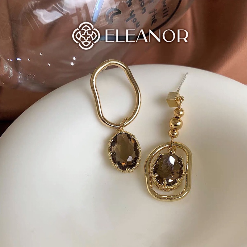 Bông tai nữ Eleanor Accessories đính đá màu trà phụ kiện trang sức phong cách vintage cổ điển