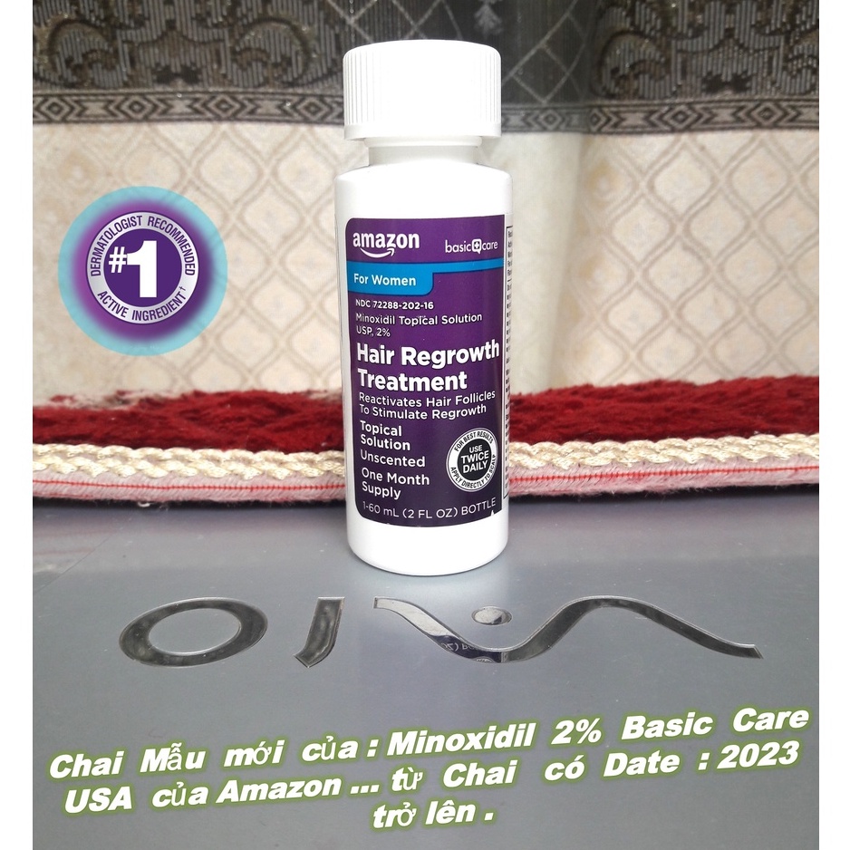 Minoxidil 2%  Basic Care USA  Amazon ( cho Nữ ) dung dịch thoa Mọc tóc , lông mày , Chân mày ... - 1 Chai với 60 ml .