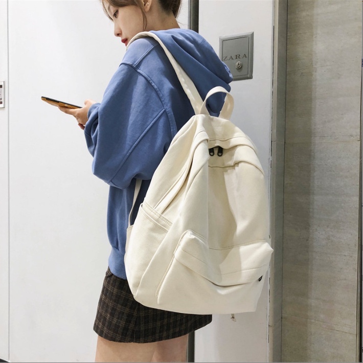 Balo học sinh nam nữ cặp đi học thời trang Ulzzang basic có ngăn đựng laptop chất vải canvas chống thấm nước