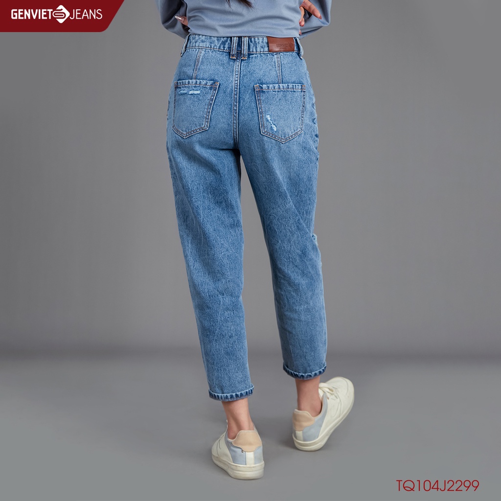 Quần Jeans Nữ Genviet Bò Jean Baggy Rách Gối Đùi Cạp Cao Chất Bò Mềm Cao Cấp TQ104J2299