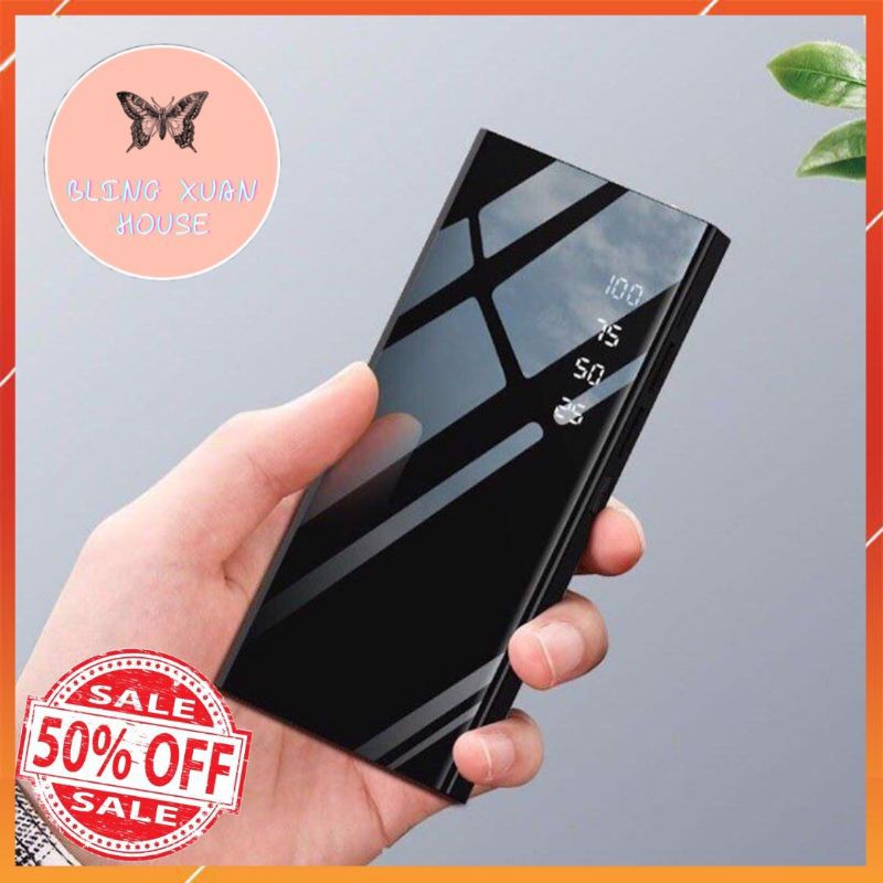 Sạc dự phòng 30000 mAh 🌈FREESHIP🌈 Tích Hợp Sạc Nhanh Fast Charge Mặt Kính Đen hiển phần trăm thị pin.Có Đèn