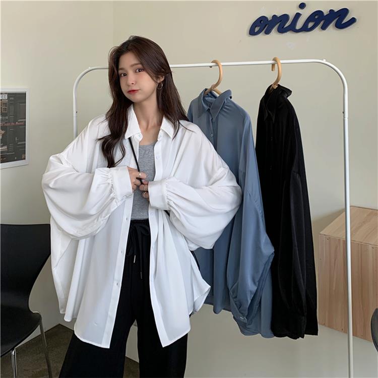 A017 - Áo sơ mi nữ trắng tay bồng oversize dáng rộng cute Hàn Quốc, áo chống nắng cỡ to freesize trẻ trung dễ thương