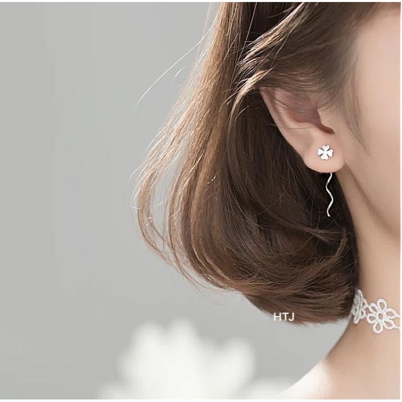 NỤ 4 LÁ DANG DÀI CAO CẤP - BÔNG TAI BẠC NHỎ XINH