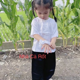 Set bà ba lụa quần đen cho bé gái