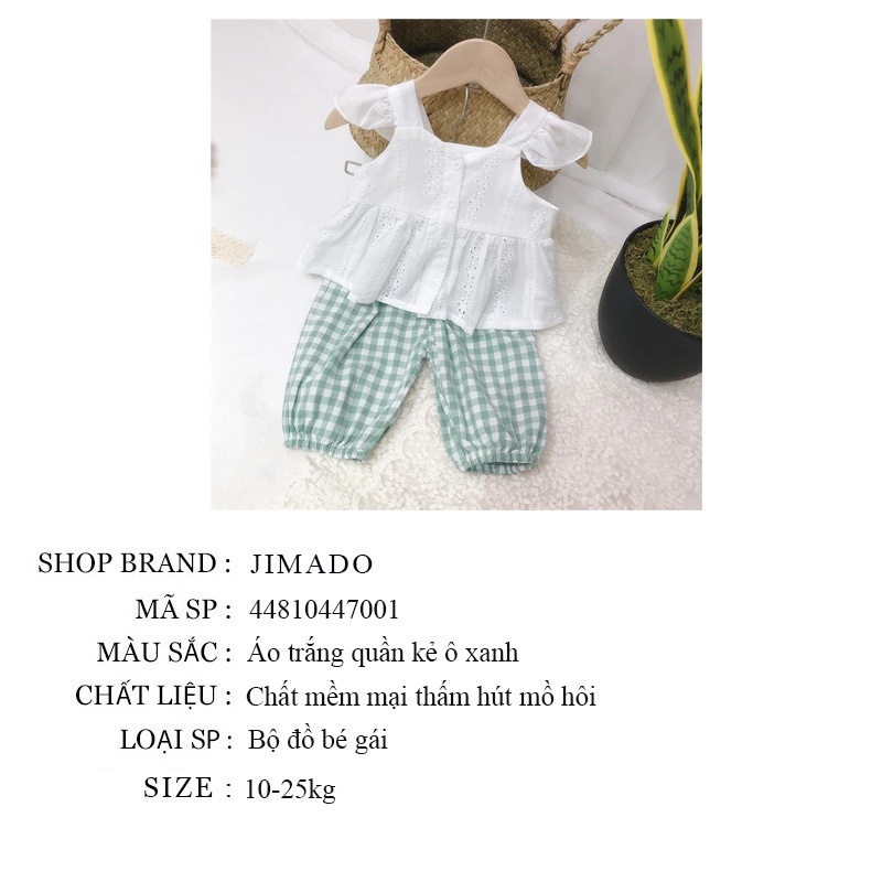 Đồ bộ trẻ em cho bé gái mùa hè áo sơ mi đũi trắng mix quần kẻ xanh xinh xắn điệu đà JIMADO 44810447001