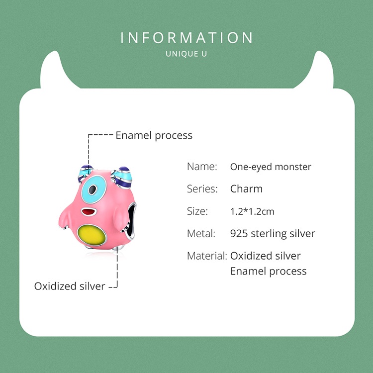 Charm BAMOER SCC2057 bạc 925 hình quái vật một mắt thích hợp cho vòng tay thủ công