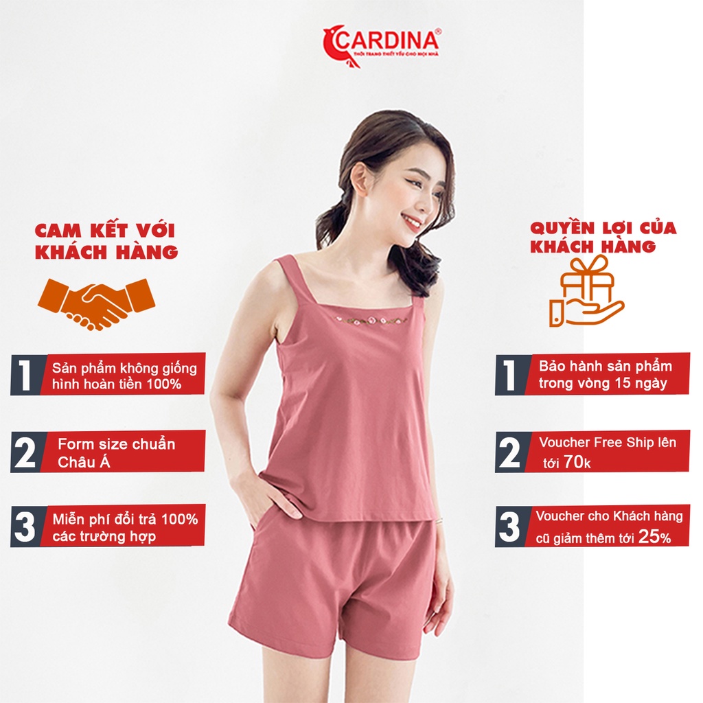 Đồ Bộ Nữ 𝐂𝐀𝐑𝐃𝐈𝐍𝐀 Áo Hai Dây Thêu Hoa Chất Cotton Nhật Mềm Mại, Thoáng Mát 1CF19