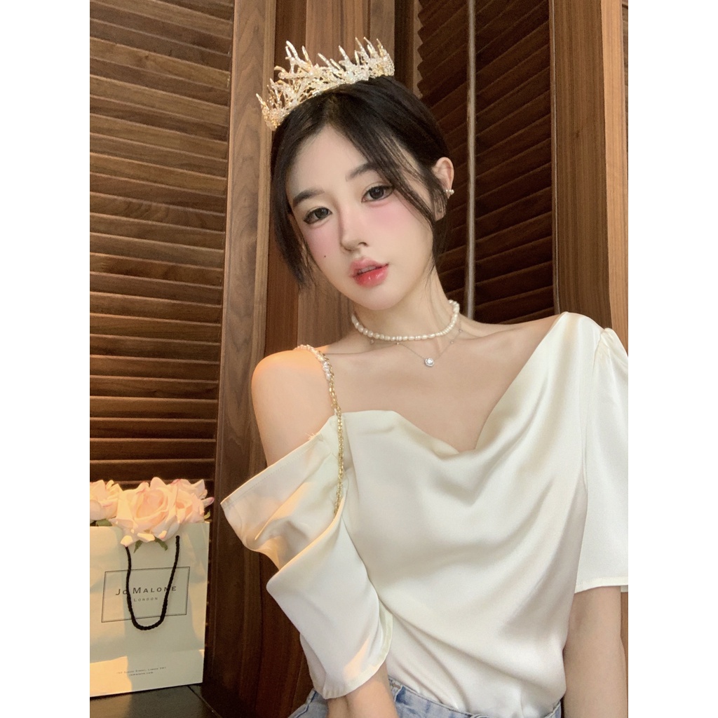 Áo Thun Trễ Vai Tay Ngắn Phối Dây Xích Thời Trang Mùa Hè Kiểu Mới