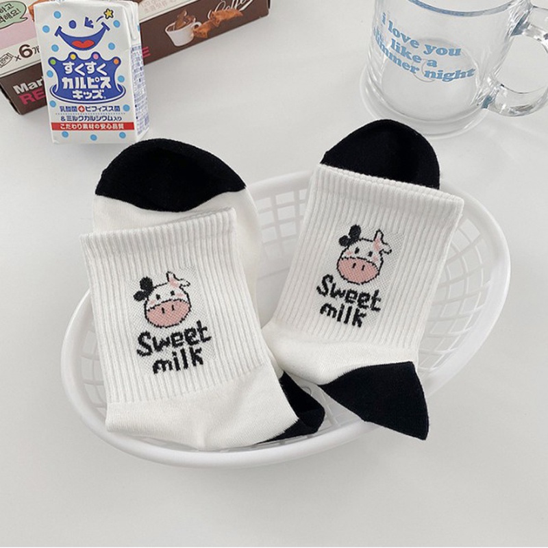 Tất nữ cổ cao EMOJI bộ sưu tập bò sữa đáng yêu vớ cotton Hàn siêu mềm thoáng khí hút ẩm và khử mùi TD033