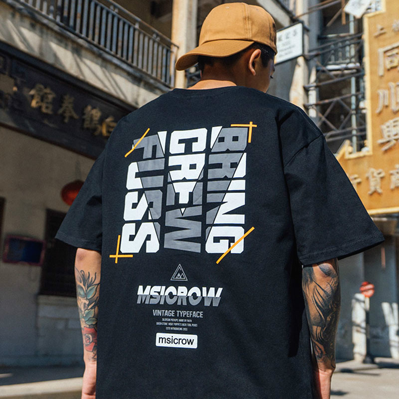 Áo thun oversize ngắn tay dáng rộng in hình thời trang nam phong cách Hàn Quốc