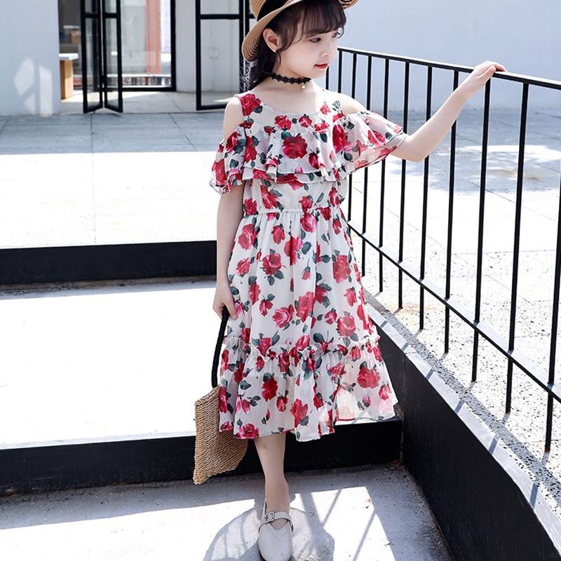 Đầm Chiffon Sát Nách In Hoa Cho Bé Gái