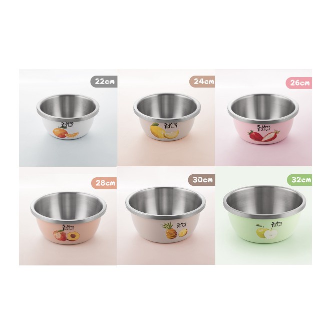 Thau inox 304 Onlycook rửa rau vo gạo nhào bột đánh trứng in hình hoa quả mùa hè dễ thương phong cách Hàn Quốc
