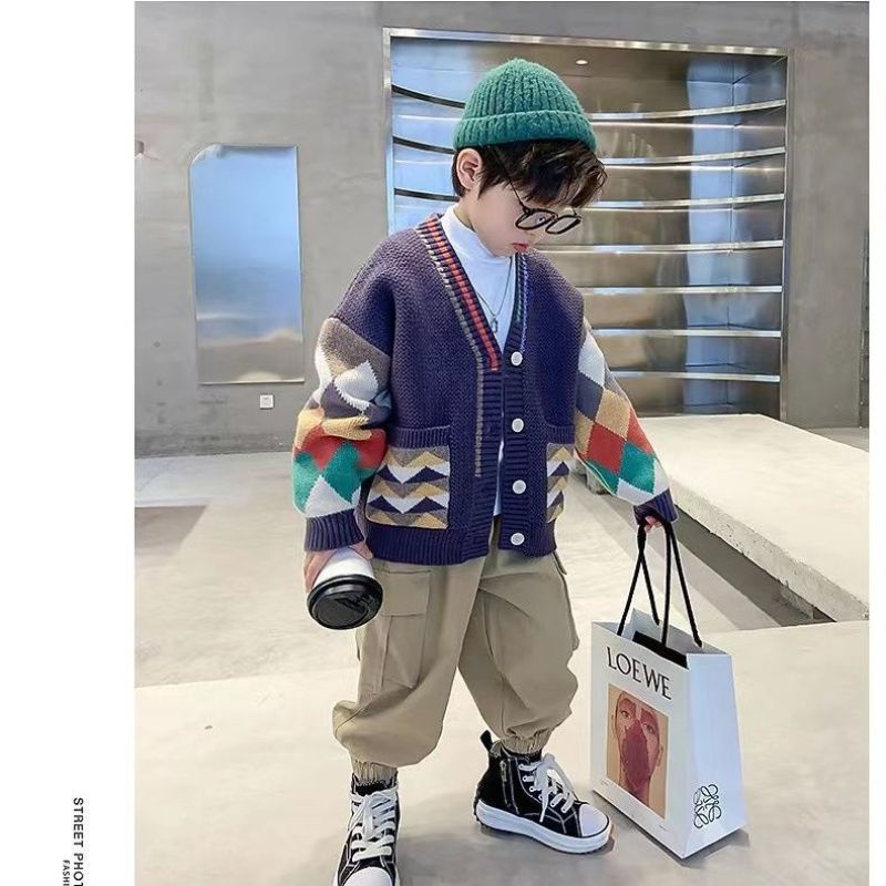Áo Khoác Cardigan Dệt Kim Thời Trang Xuân Thu Cho Bé Trai