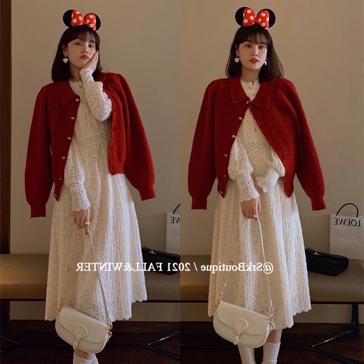 Áo Khoác Len Cardigan Màu Đỏ Phong Cách Giáng Sinh Thời Trang Thu Đông Mới 2022 Cho Nữ