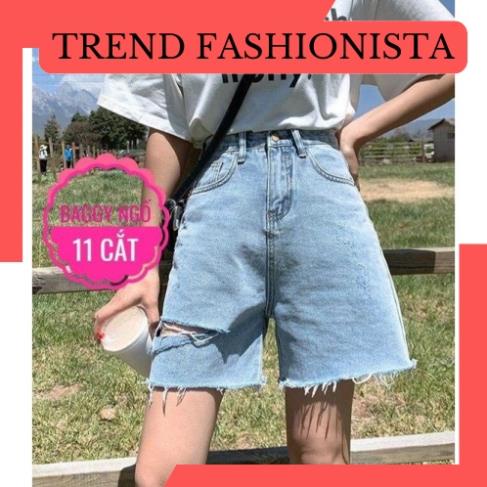 Quần nữ ngố lửng jean from rộng rách chất bò dày mịn lưng cao hàng chuẩn shop 👑