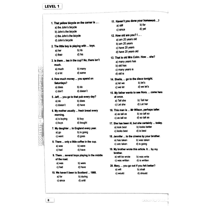 Sách 3000 Tests Elementary To Intermediate (Không CD)