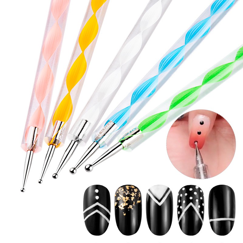 Set 5 bút chấm móng LUSLUKING 2 đầu thiết kế thân đính đá trang trí nghệ thuật