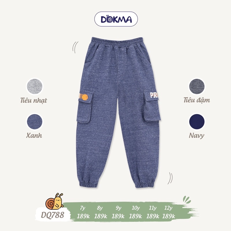 Quần nỉ da cá Dokma túi hộp cho bé trai thu đông chất dày dặn size 7-12Y DQ788