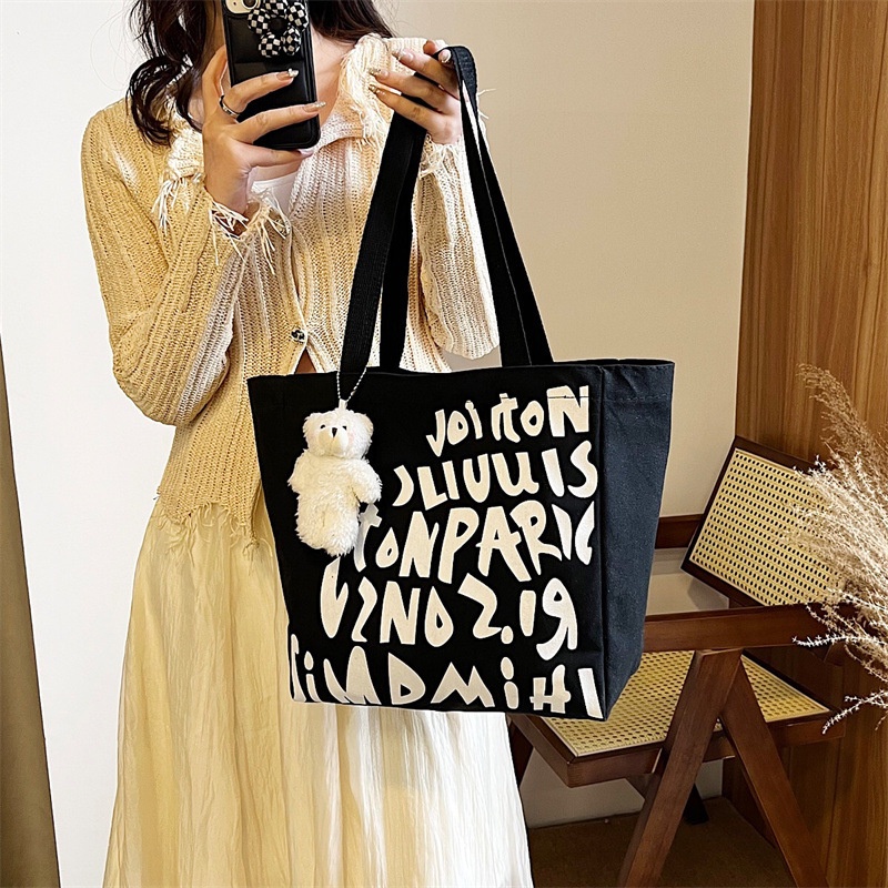 Túi Xách Canvas Cỡ Lớn In Chữ Thời Trang Cho Nữ