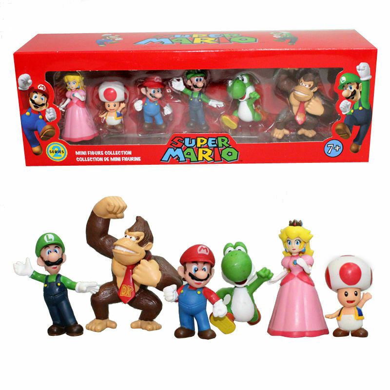 6PCS Super Mario Bros Action Figure Toys Dolls Luigi Yoshi Mushroom Kid Gift Toy