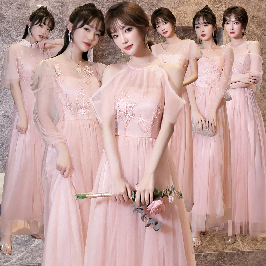 Đầm Phù Dâu Dáng Ôm Phối Lưới Màu Hồng Cỡ Lớn Thời Trang Mới Cho Nữ