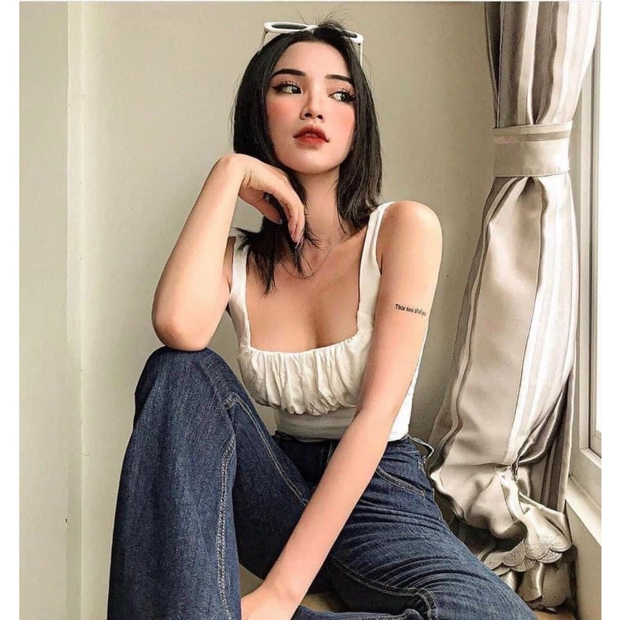 Áo croptop Gamyy áo 2 dây vải lụa rúm ngực nữ tính