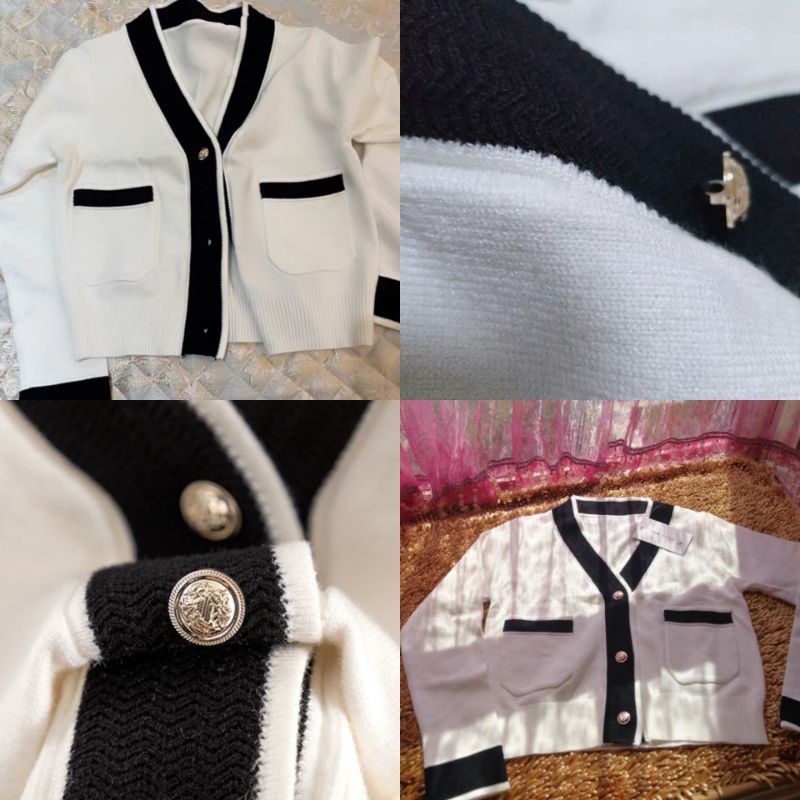 Áo khoác len ngắn Hàn Quốc phối đen trắng