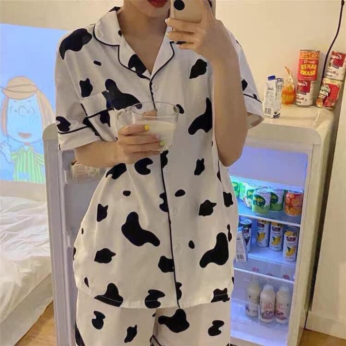 [XẢ KHO] Bộ Pijama Ngắn Tay - Bộ Ngủ Bò Sữa Ulzzang Cute Hot Trend 2021