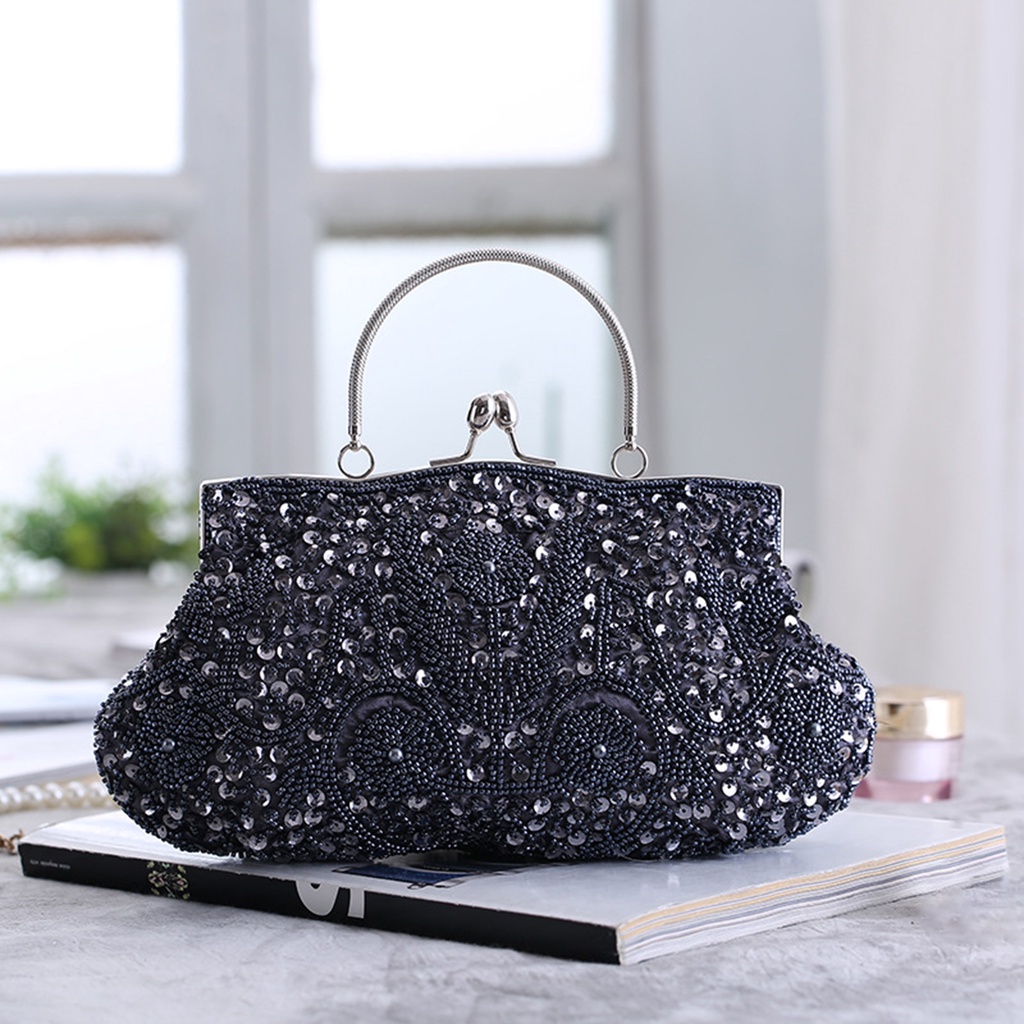 [ATLAN] Túi Xách Tay Đính Hạt Cườm Nhỏ Gọn Thiết Kế Tinh Tế Cổ Điển Thời Trang Dự Tiệc Tối