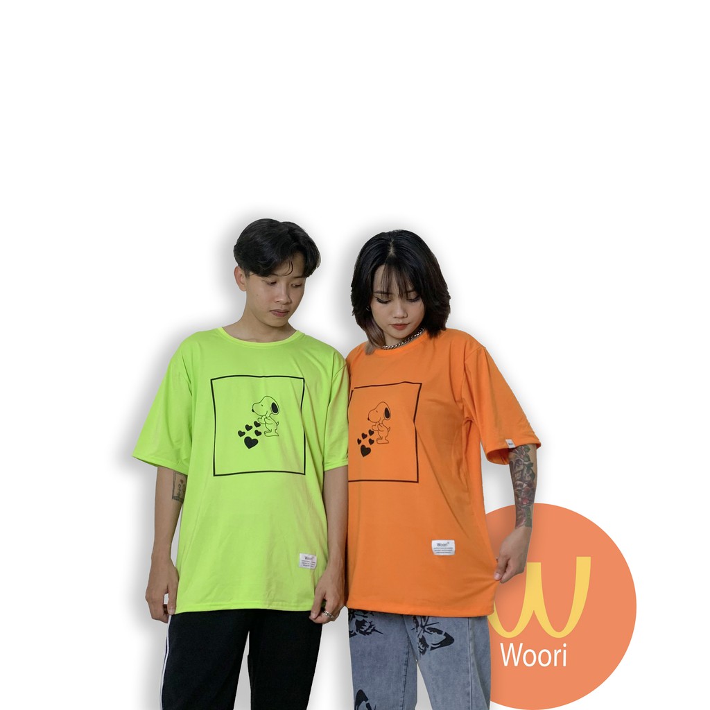 4.Woori áo thun icon dễ thương Unisex  Basic Tee  nam nữ tay lỡ form rộng Over Size