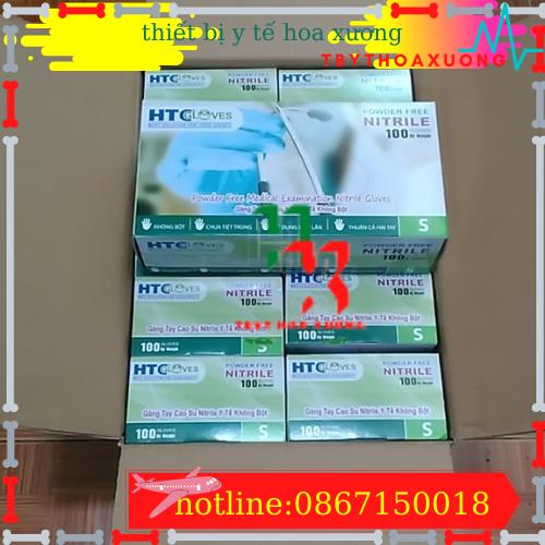 Găng tay y tế HTC Gloves có bột cao su latex màu trắng size S, M hộp 100 cái.