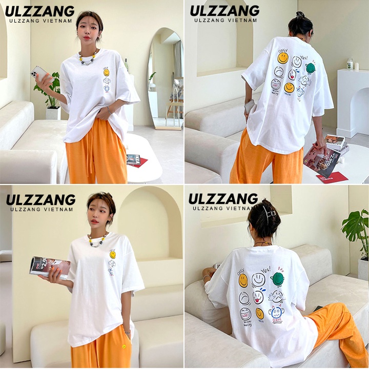 Áo thun nữ ULZZANG smile face unisex form dáng rộng tay lỡ