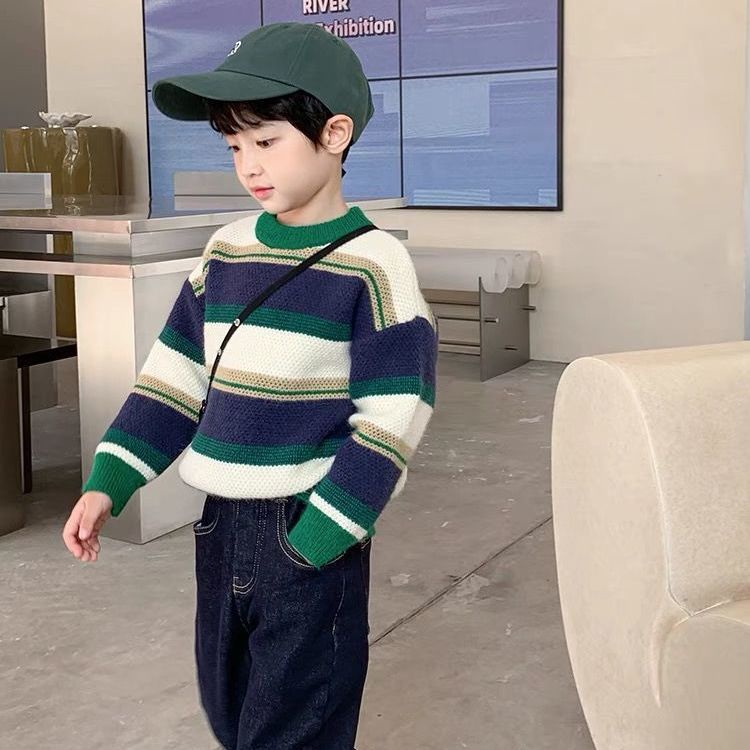Áo Sweater Dệt Kim Tay Dài Kẻ Sọc Phong Cách Phương Tây Thời Trang Thu Đông Mới 2022 Cho Bé Trai
