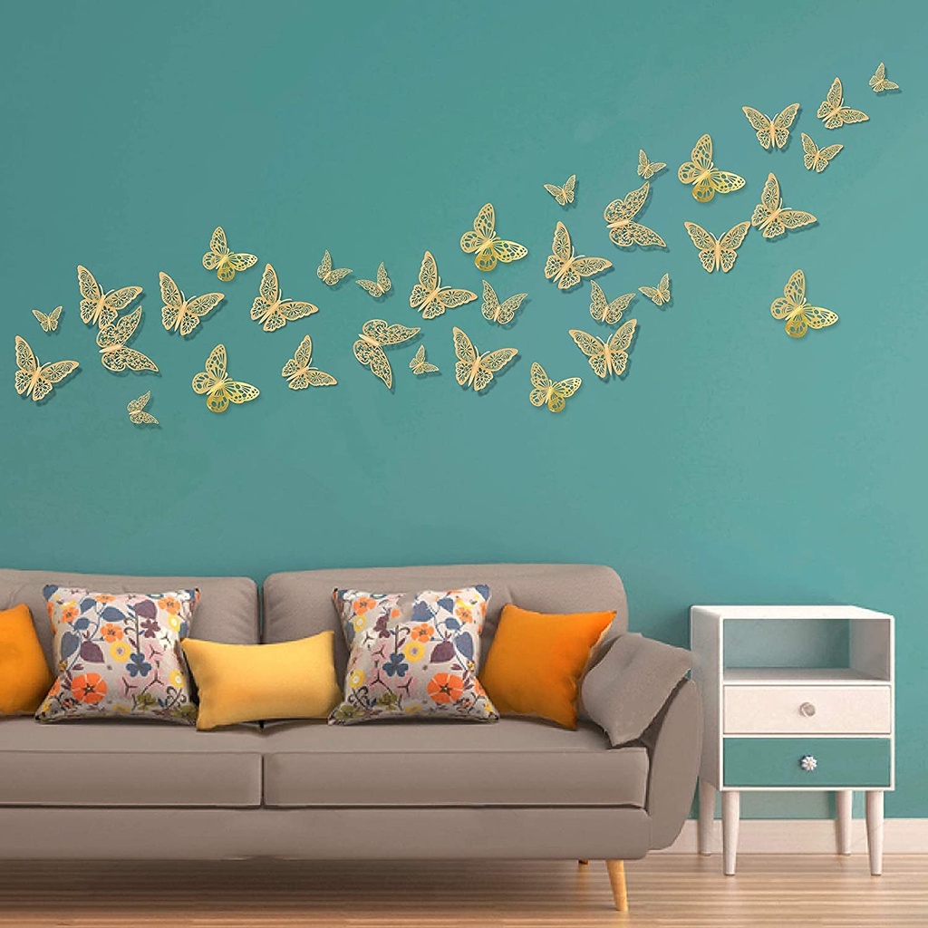 Bộ 12 Con Bướm 3D Bằng Kim Loại Có Nam Châm Hít Tủ Lạnh Trang Trí Tiệc Cưới