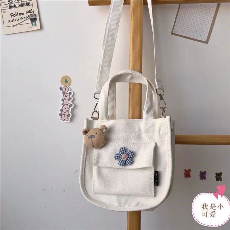 Túi đeo chéo gấu hoa ulzzang siêu cưng (có sẵn, hình thật)
