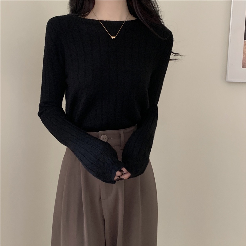 Áo dệt kim ZHELIHANGFEI tay dài dáng ôm phong cách cổ điển