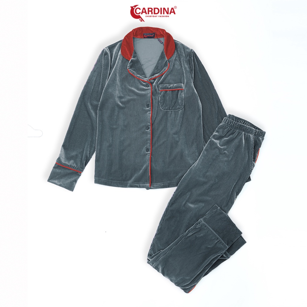 Đồ Bộ Nữ 𝐂𝐀𝐑𝐃𝐈𝐍𝐀 Pijama Chất Nhung Tăm Cao Cấp Áo Dài Tay Phối Cổ Quần Dài Kiểu Dáng Sang Trọng 1Pi22
