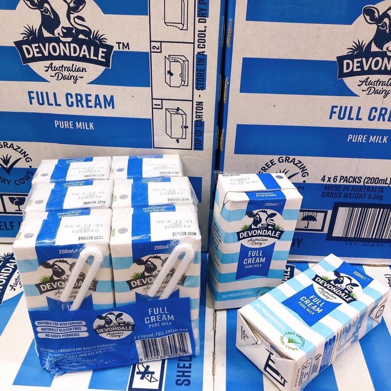 (Thùng 24 hộp) Sữa tươi nguyên kem Devondale 200ml Úc hàng chính hãng mẫu mới date 2021