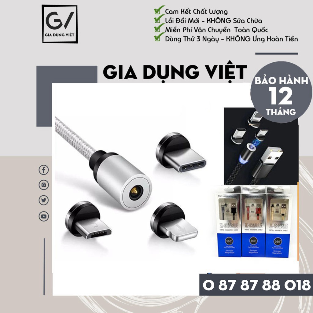 Cáp sạc nam châm có 3 đầu sạc đa năng tiện dụng