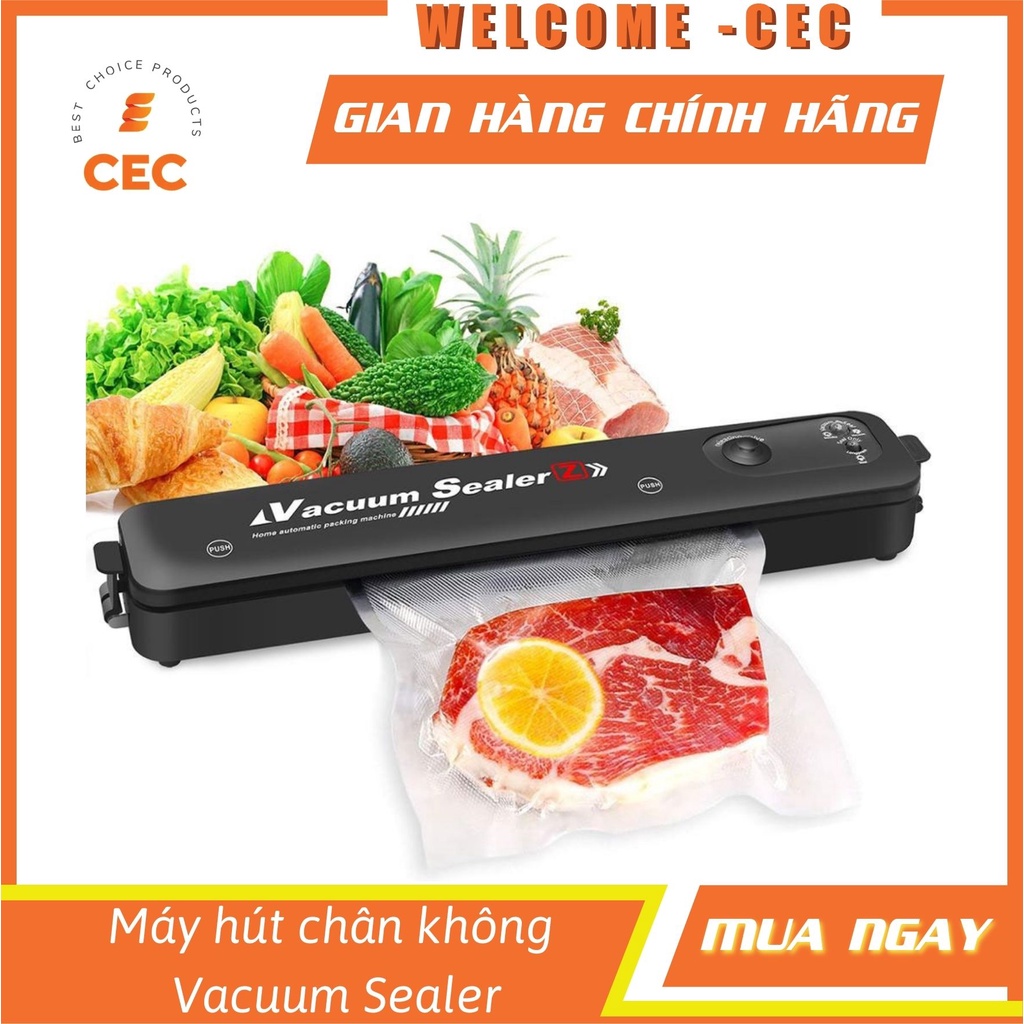 Máy hút chân không Vacuum Sealer tặng 10 túi - Máy cao cấp chạy điện dùng cho gia đình có chức năng hàn túi [CEC Store]