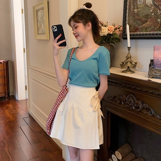 Set áo thun ngắn tay + chân váy lưng cao thời trang nữ
