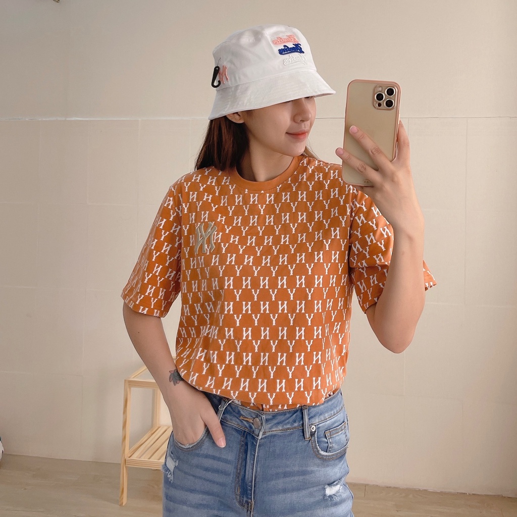 Áo T shirt ngắn tay Áo đôi Nam Nữ NY vàng nâu sành điệu FULL TAG