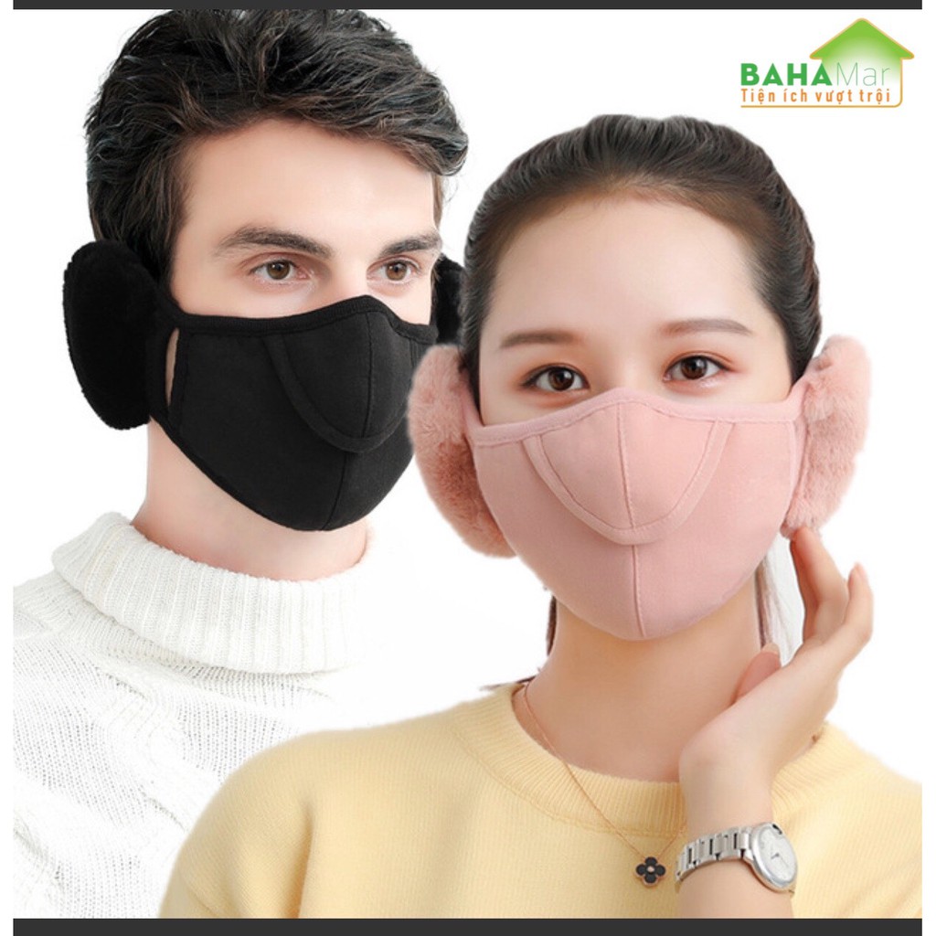 KHẨU TRANG TAI GẤU 2 TRONG 1 "BAHAMAR" kết hợp giữa khẩu trang và che tai mang ấm áp trong mùa Đông. phần nắp mở mũi thở