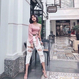 Quần baggy trắng rách