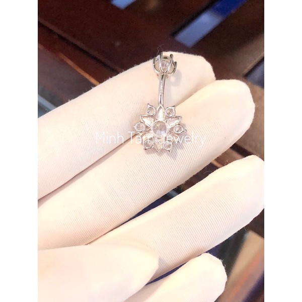 Khuyên rốn bạc 925 cao cấp, khuyên đeo rốn hình bông hoa nạm đá-Minh Tâm Jewelry