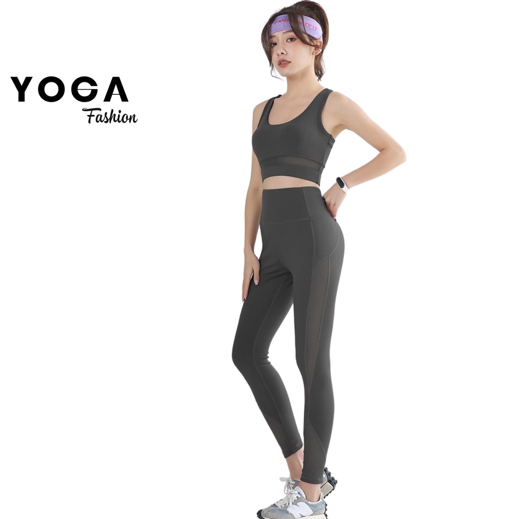 Bộ quần áo tập Gym Yoga thể thao nữ CAO CẤP quần cạp cao áo dây đúc co giãn 4 chiều YG40
