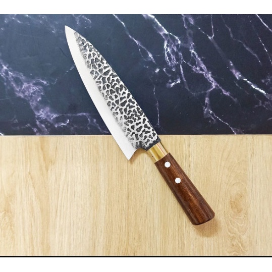 Dao Lọc Thái Thịt Thép Nhíp Ô Tô Dập Vân 2 Mặt - Cán Cẩm Chỉ Khâu Đồng