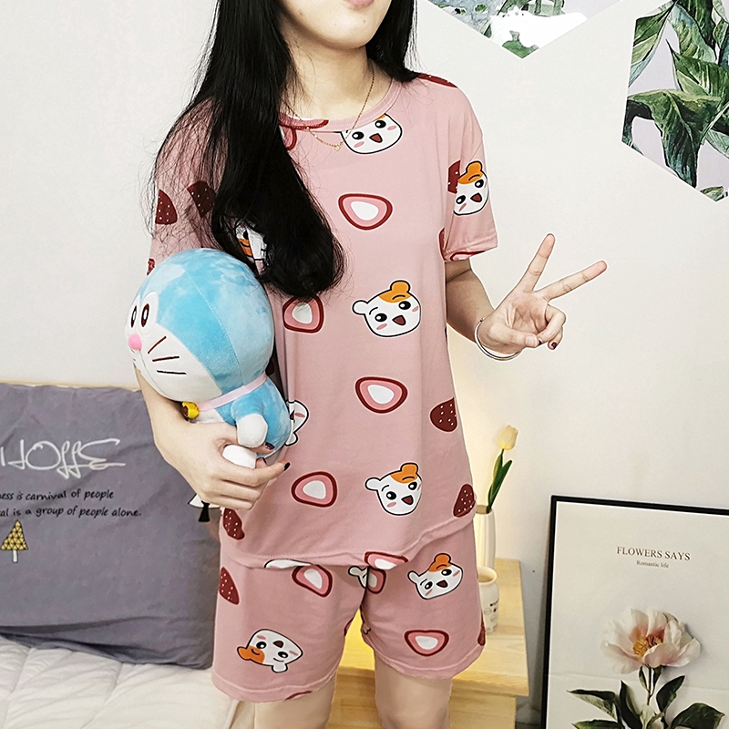 xiaohan korea loose short sleeve sleepwear women's pajama sets motif female cute cartoon print large size thin nightwear | BigBuy360 - bigbuy360.vn