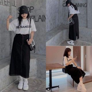 Chân váy kaki dài, chân váy jean chỉ nổi midi ulzzang Hàn Quốc (video ảnh thật) - CV07